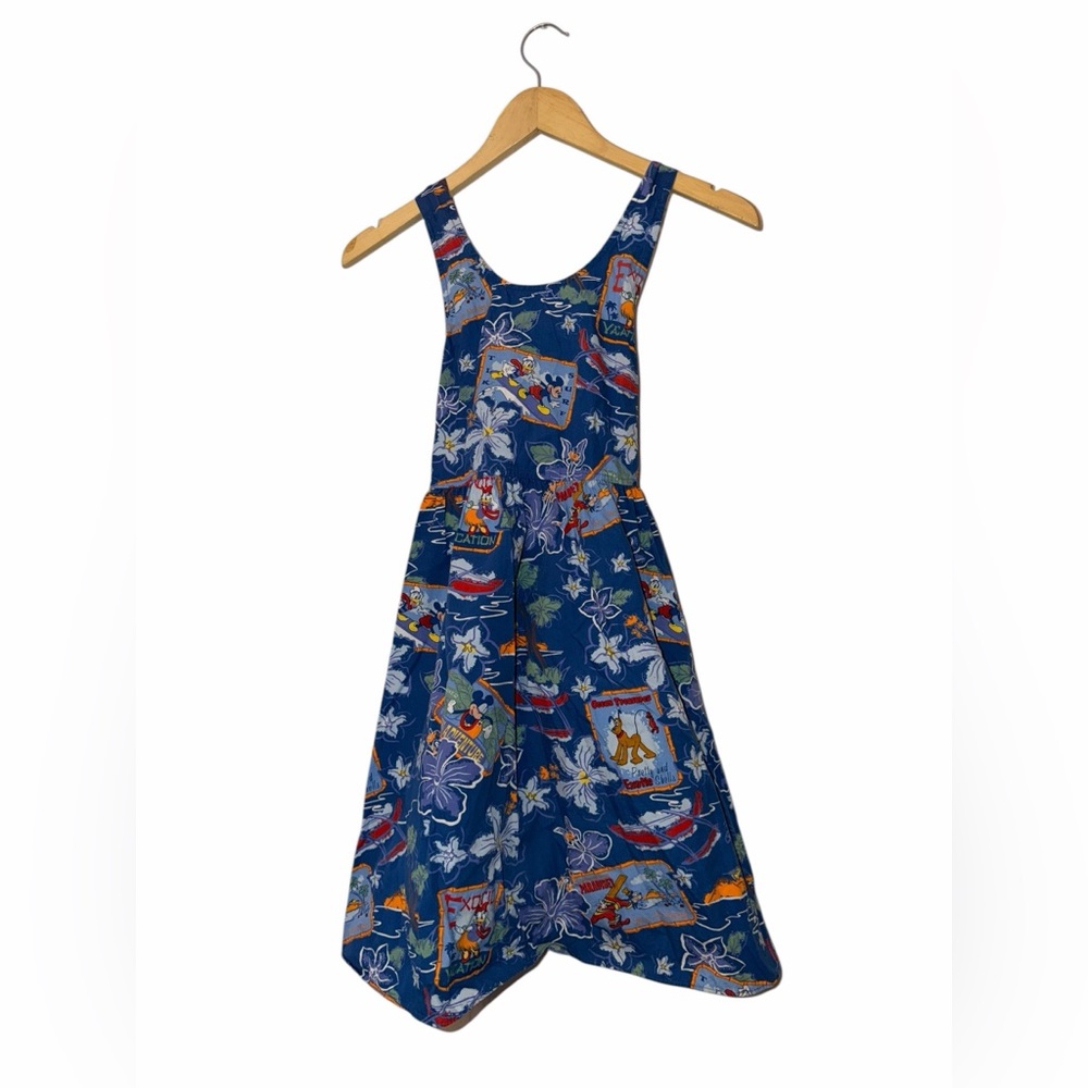 Vtg Disney store Hawaiian tropical travel  crossback girls blue dress sz lg